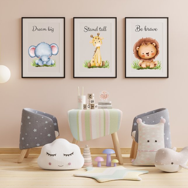Safari animal Gender neutral Nursery poster print (Beautiul safary animales wall art nuersry  for both boys and girls)