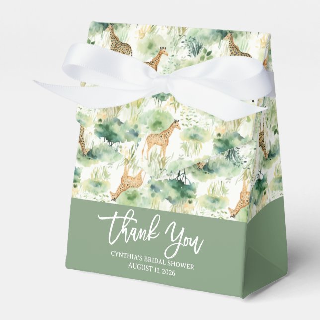 Safari Animal - Giraffe Pattern Sage Green Favour Box (Front Side)