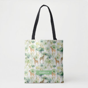 Safari Animal - Giraffe Pattern Sage Green Tote Bag