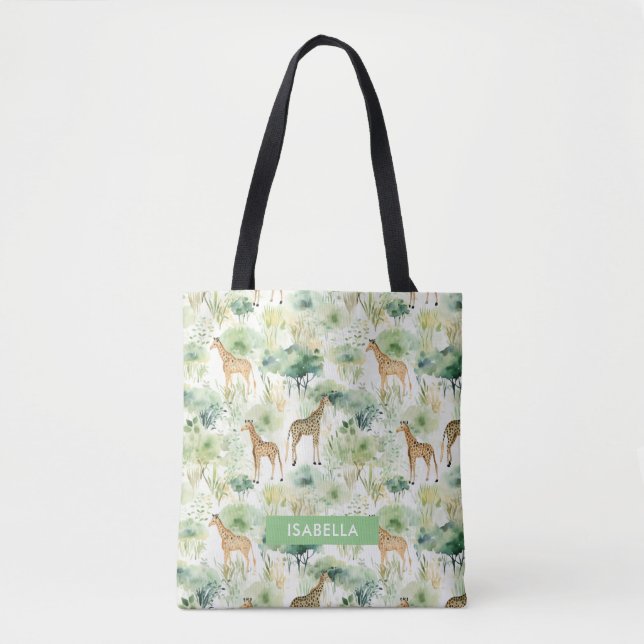 Safari Animal - Giraffe Pattern Sage Green Tote Bag (Front)
