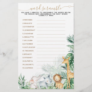 Safari Animal Greenery Baby Word Scramble game