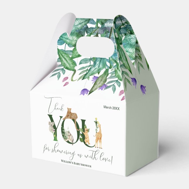 Safari Animal Jungle Green boy Baby Shower  Favour Box (Back Side)