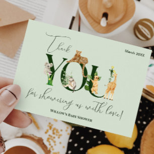 Safari Animal Jungle Green boy Baby Shower Thank You Card