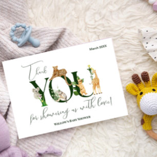 Safari Animal Jungle Green boy Baby Shower Thank You Card