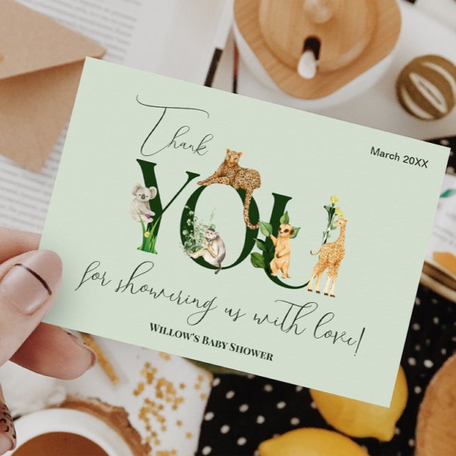 Safari Animal Jungle Green boy Baby Shower  Thank You Card (Creator Uploaded)