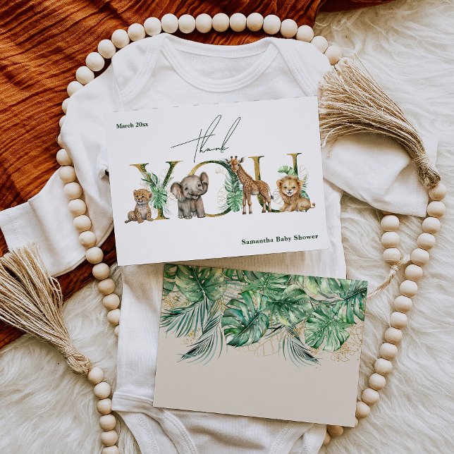 Safari Animal Jungle Green & Gold boy Baby Shower Thank You Card (Creator Uploaded)