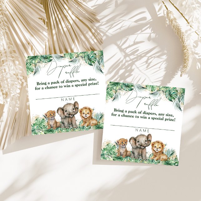 Safari Animal Jungle Green & Gold boy diaper Enclosure Card (Creator Uploaded)