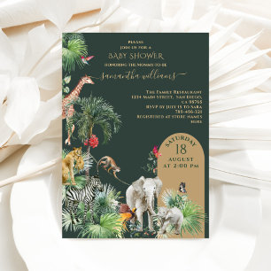 Safari Animal Jungle Greenery Tropical Baby Shower Invitation