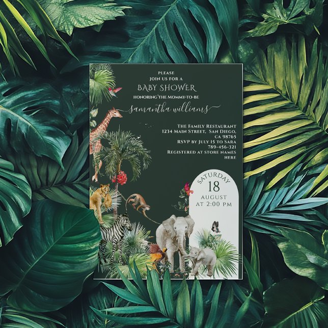 Safari Animal Jungle Greenery Tropical Baby Shower Invitation (Creator Uploaded)