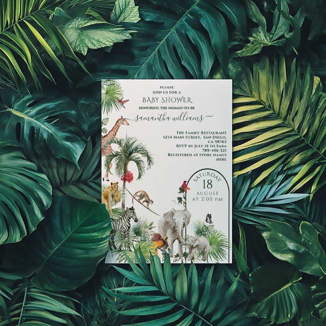 Safari Animal Jungle Greenery Tropical Baby Shower Invitation (Creator Uploaded)