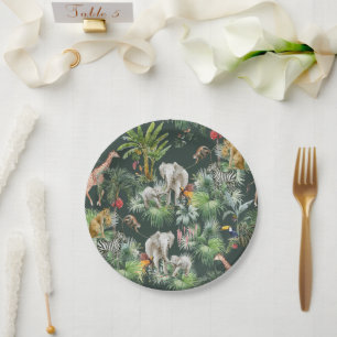 Safari Animal Jungle Greenery Tropical Baby Shower Paper Plate