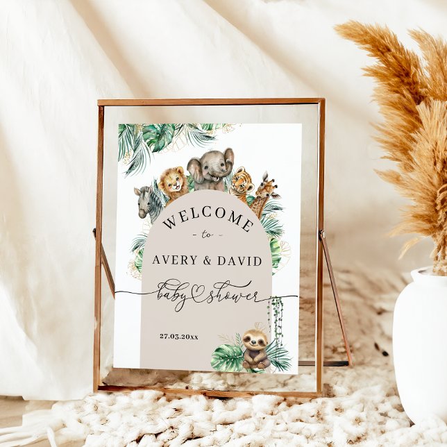 Safari Animal Jungle Modern Welcome Baby Shower Poster (Creator Uploaded)