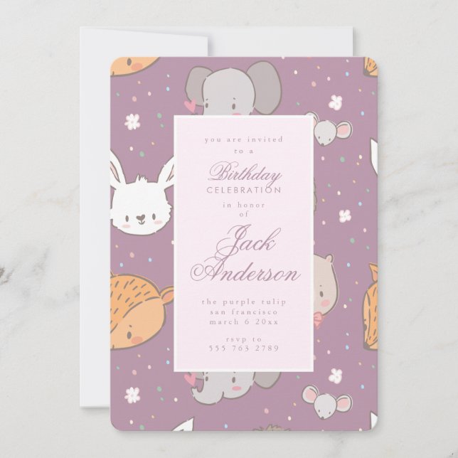 Safari Animal Jungle Pink Birthday Party Girl Invitation (Front)