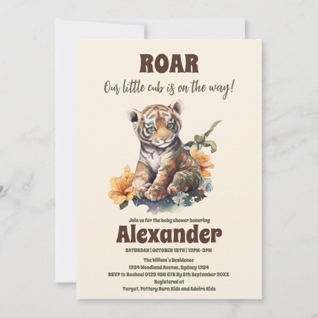 Safari Animal Jungle Tiger Baby Shower  Invitation (Front)