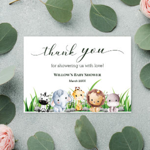 Safari Animal Jungle White boy Baby Shower Thank You Card