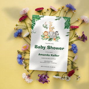 Safari Animal Leaf Cute Baby Shower Invitation