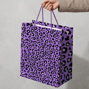 Safari Animal Leopard Purple Heart Print Pattern Medium Gift Bag