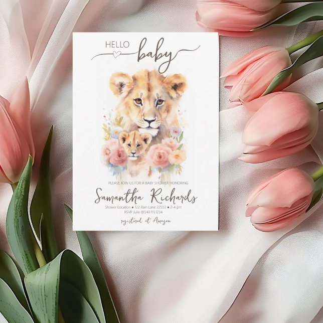 Safari Animal Lion Floral Mum Baby Shower Invitation (Safari Animal Lion Floral Mom Baby Shower Invitation)