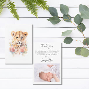Safari Animal Lion Floral Mum Baby Shower Thank You Card