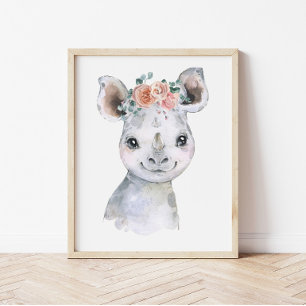 Safari Animal Nursery Art, Watercolor Hippo Kids Poster