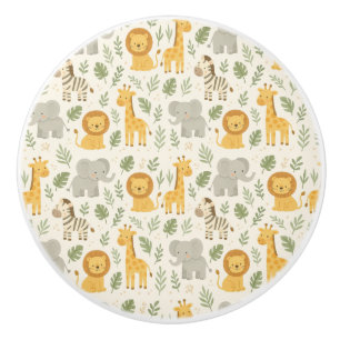 Safari animal nursery print ceramic knob