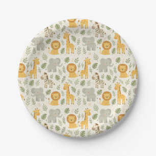 Safari animal nursery print paper plate