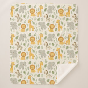 Safari animal nursery print sherpa blanket