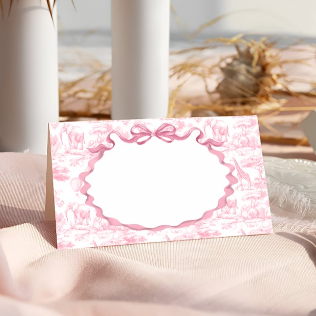 Safari Animal Pink Toile de Jouy Baby Shower Place Card (Creator Uploaded)