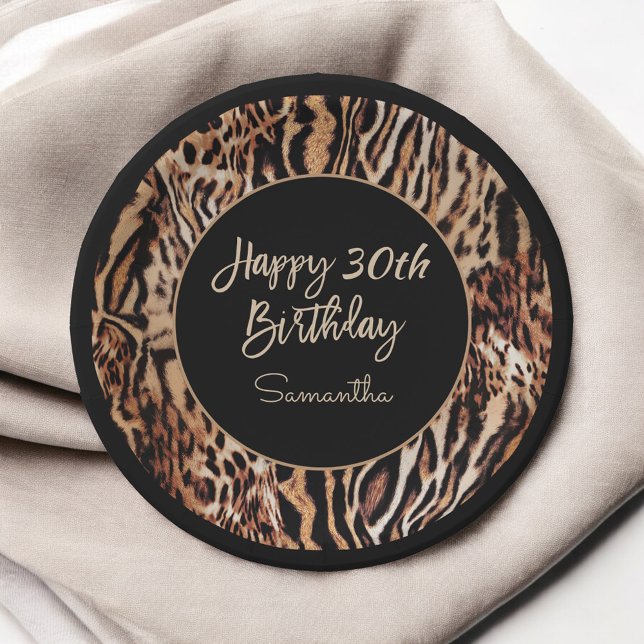 Safari Animal Print 30th Birthday Party for Her Paper Plate (Creator Uploaded)