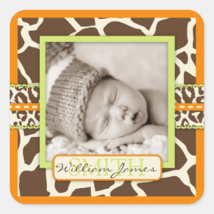 Safari Animal Print Birth Announcement Square Sticker