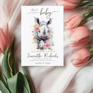 Safari Animal Rhino Floral Mum Baby Shower Invitation
