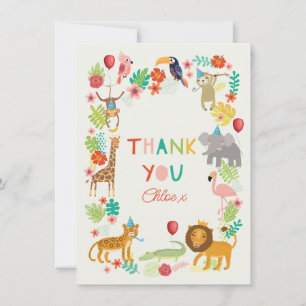 Safari Animal Thank You, Colorful fun Jungle Theme You Card