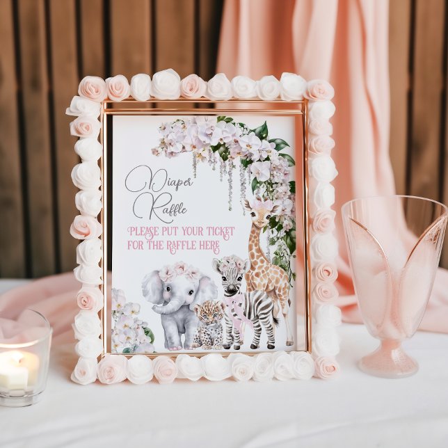 Safari Animal Tropical Flower Baby Shower Diaper Poster (Creator Uploaded)