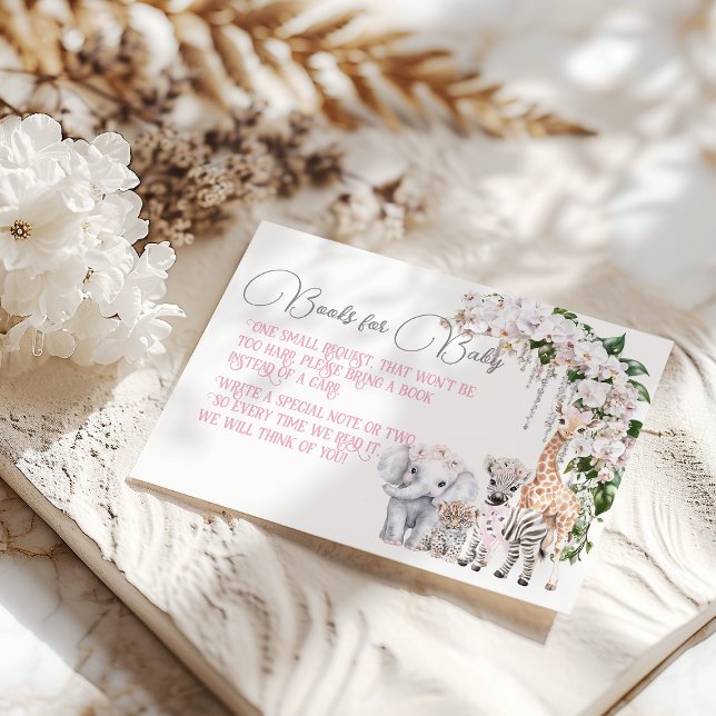 Safari Animal Tropical Flower Books Baby Shower Enclosure Card (Creator Uploaded)