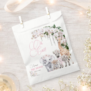 Safari Animal Tropical Flower Pink Baby Shower Favour Bag