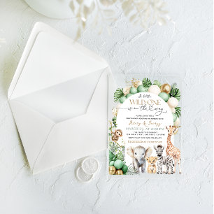 Safari Animal Tropical Green Wild One Baby Shower Acrylic Invitations