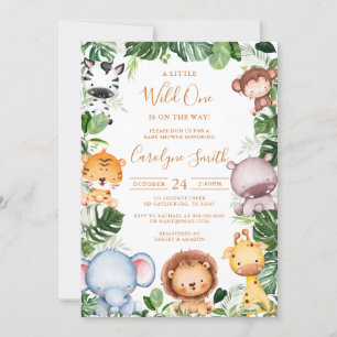 Safari Animal Tropical Greenery Baby Shower Invitation