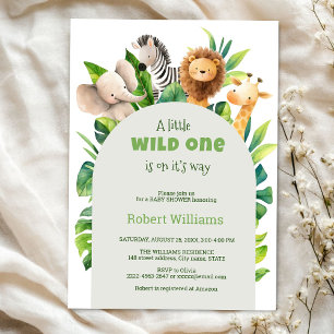 Safari animal watercolor baby shower invitation