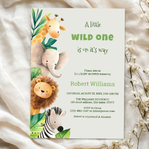 Safari animal watercolor baby shower invitation