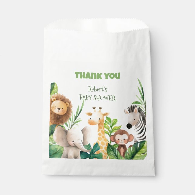 Safari animal watercolor baby shower invitation favour bag (Front)