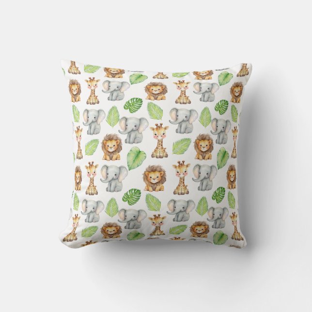 Safari Animal Watercolor Pattern Cushion (Front)