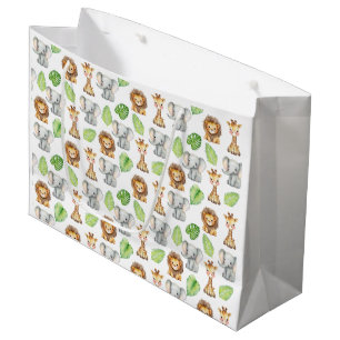 Safari Animal Watercolor Pattern Large Gift Bag