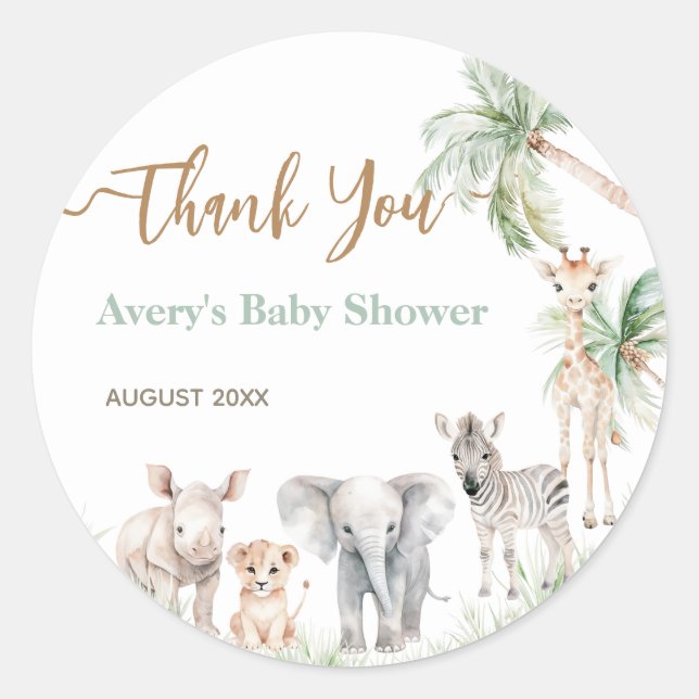 Safari Animal Wild One Baby Boy Shower Classic Round Sticker (Front)