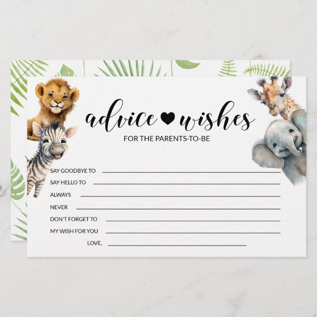 Safari animal Wild one baby shower advice wishes Stationery (Front/Back)