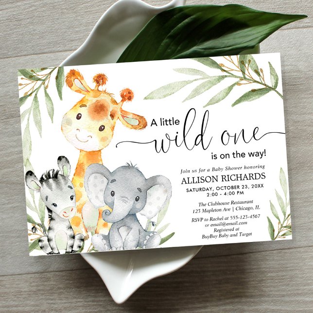 Safari animal wild one gender neutral baby shower invitation (Creator Uploaded)