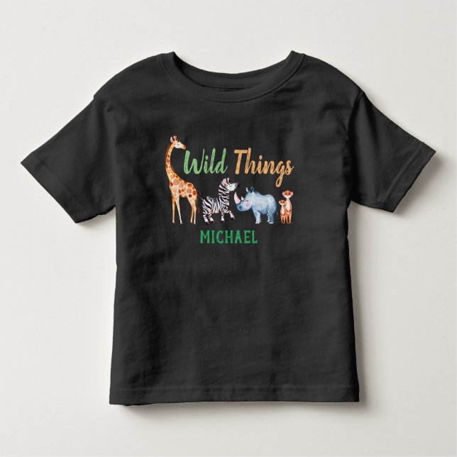 Safari Animal Wild Things Birthday Personalised Toddler T-Shirt (Front)