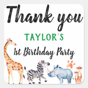 Safari Animal Wild Things Birthday Thank You Square Sticker