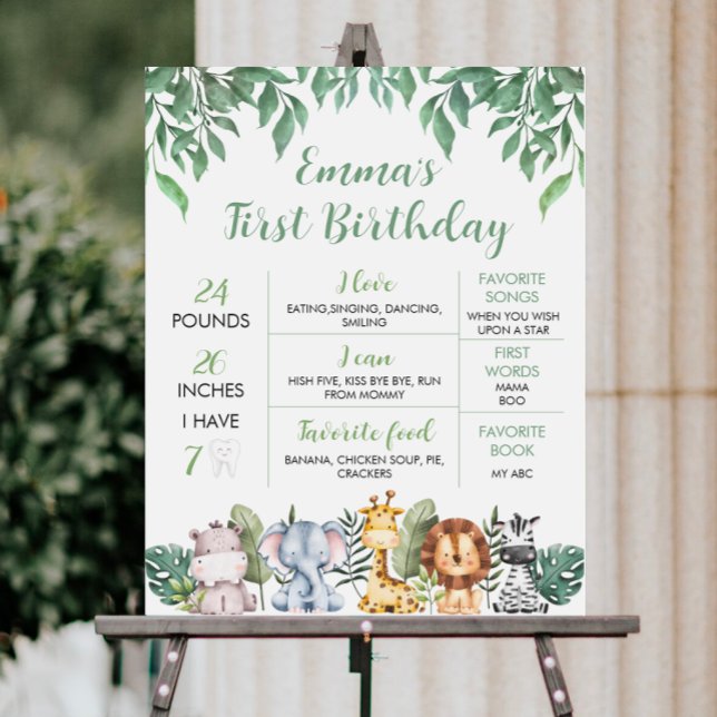 Safari Animals 1st Birthday Milestone Poster (Creator Uploaded)