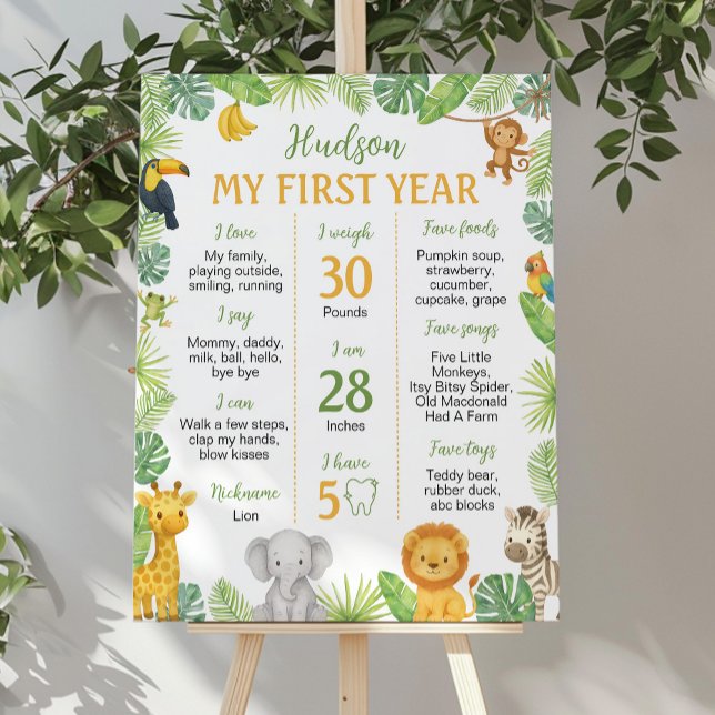 Safari Animals 1st Birthday Milestone Sign (Creator Uploaded)