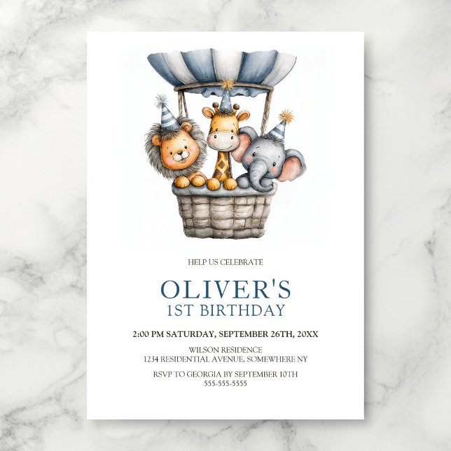 Safari Animals 1st Birthday Party Invitation (Creator Uploaded)
